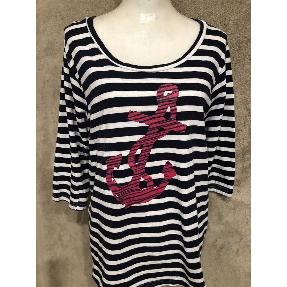 1X Plus Striped Top Blouse 100% Cotton 3/4 Sleeve Casey Key #394